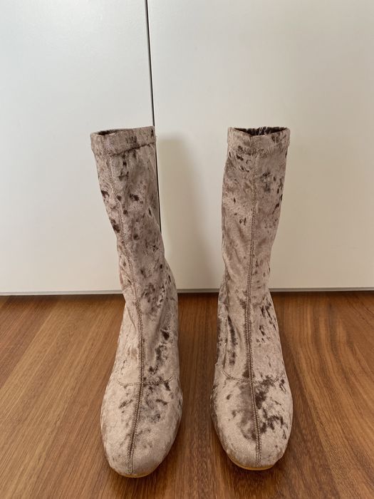 Sock boots de veludo rosa