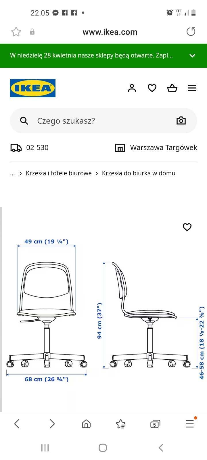 Krzesło Ikea duże
