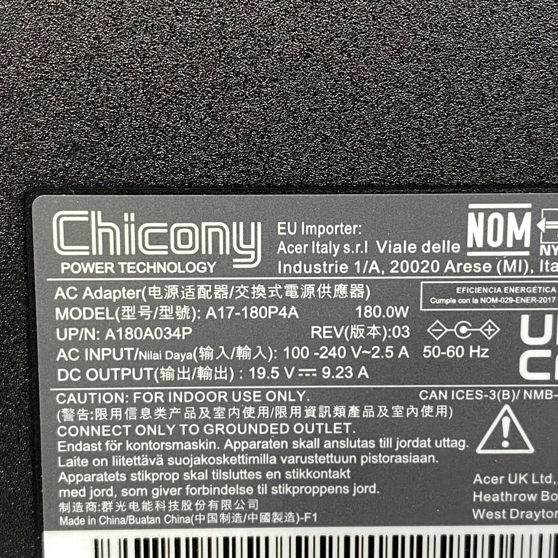 Carregador Chicony - 180W - Acer Nitro/MSI Stealth/Clevo (NOVO)