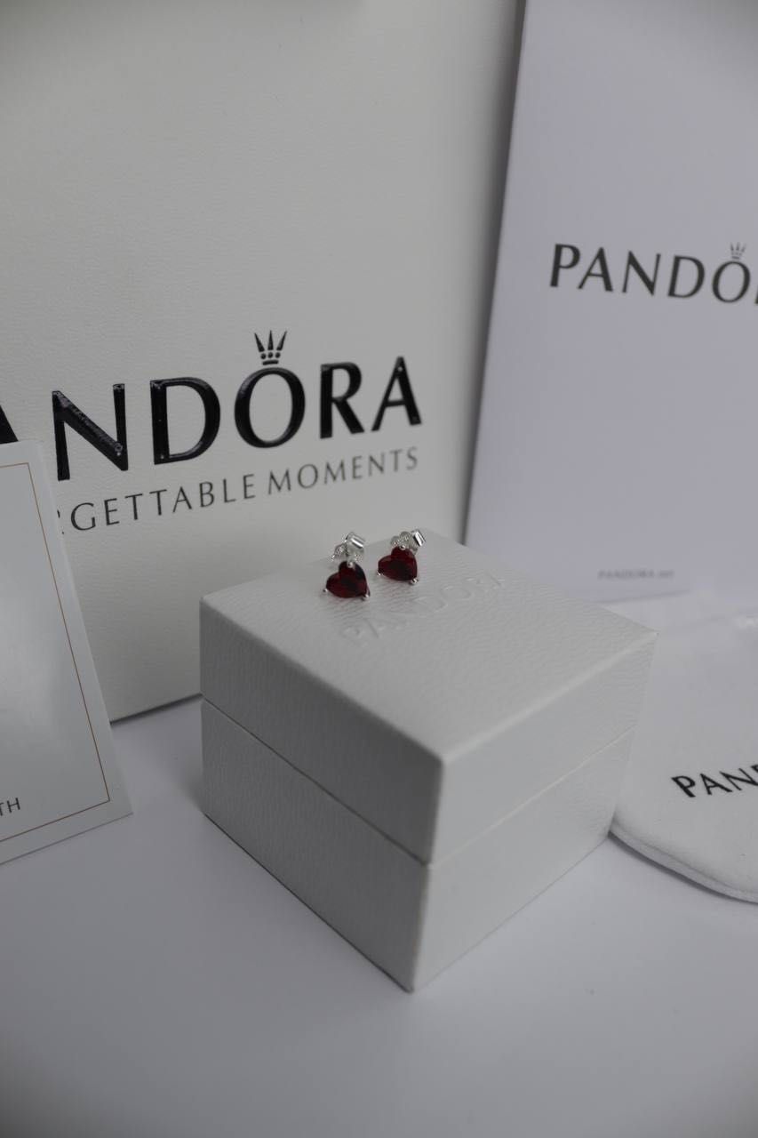 Сережки "Червоне серце" пандора Pandora
