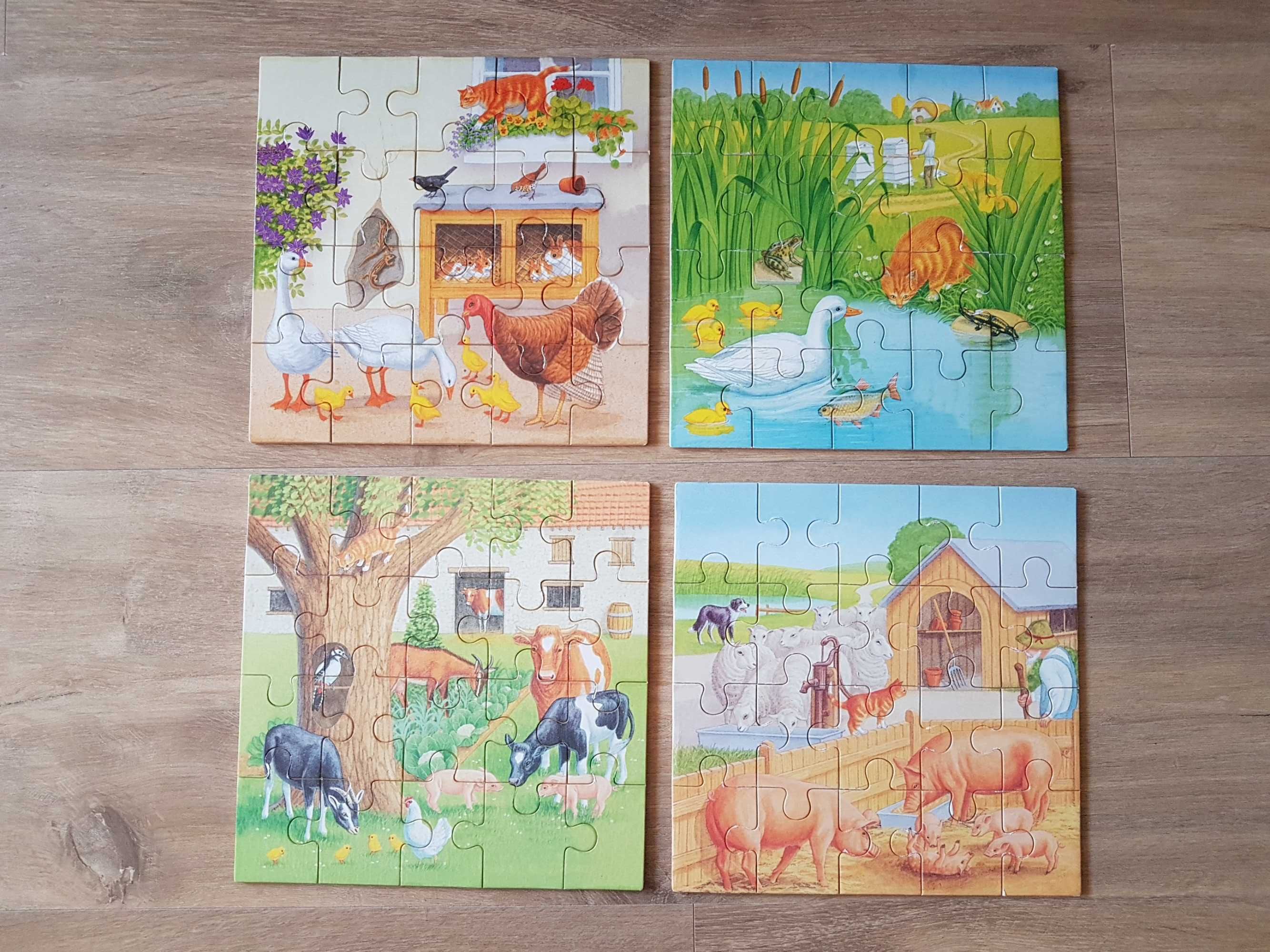 Drewniane puzzle Wieś Zwierzęta hodowlane 20 elementów 4 obrazki