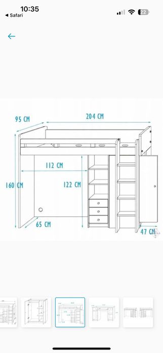 Łóżko piętrowe z biurkiem i szafą