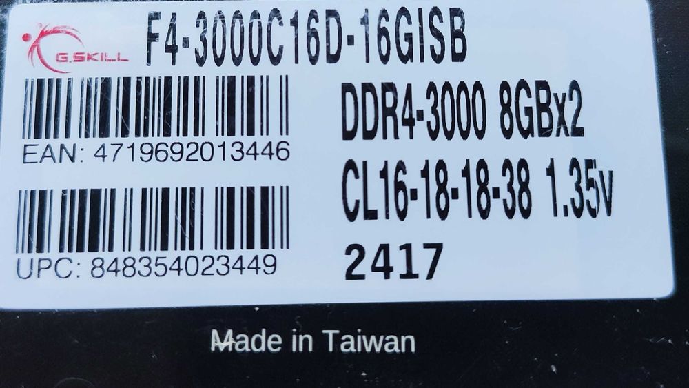 GSkill 2x8 GB DDR4 3000Mhz CL16 na gwarancji