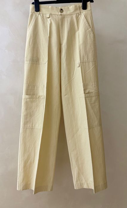 Лляні жовті брюки ZARA прямі на талію льон льняные желтые котон осень