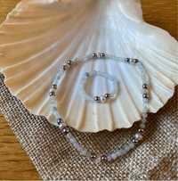 Bransoletka elastyczna z kamieni naturalnych akwamaryn perła hematyt