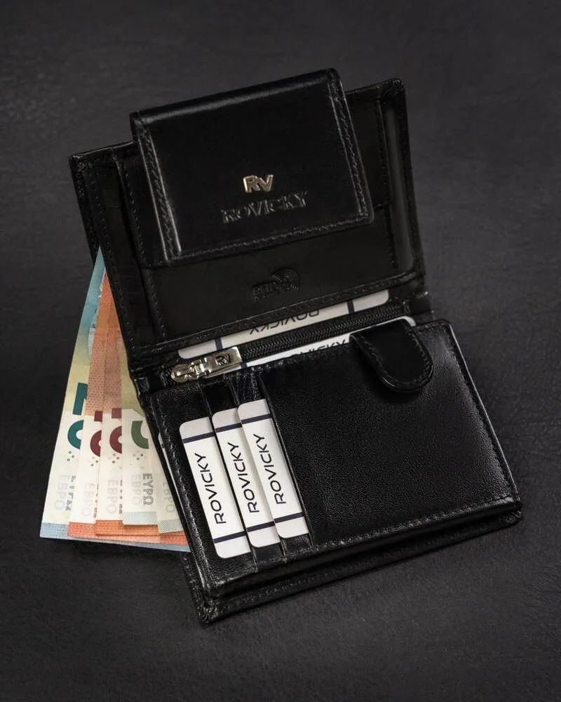 skórzany portfel na zatrzask z systemem rfid - rovicky