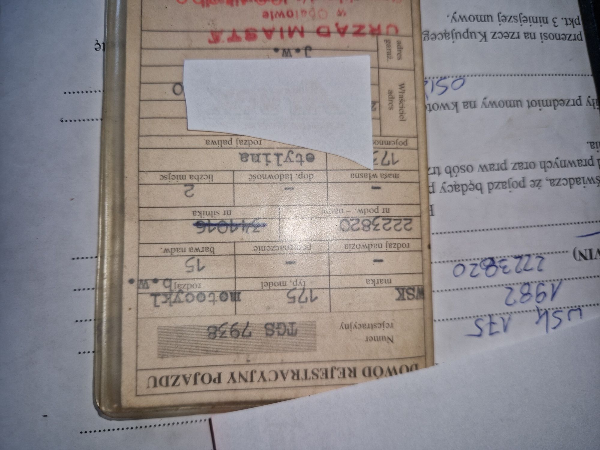 Rama wsk 175 kobuz 1982r zarejestrowana umowa kupna/sprzedaży