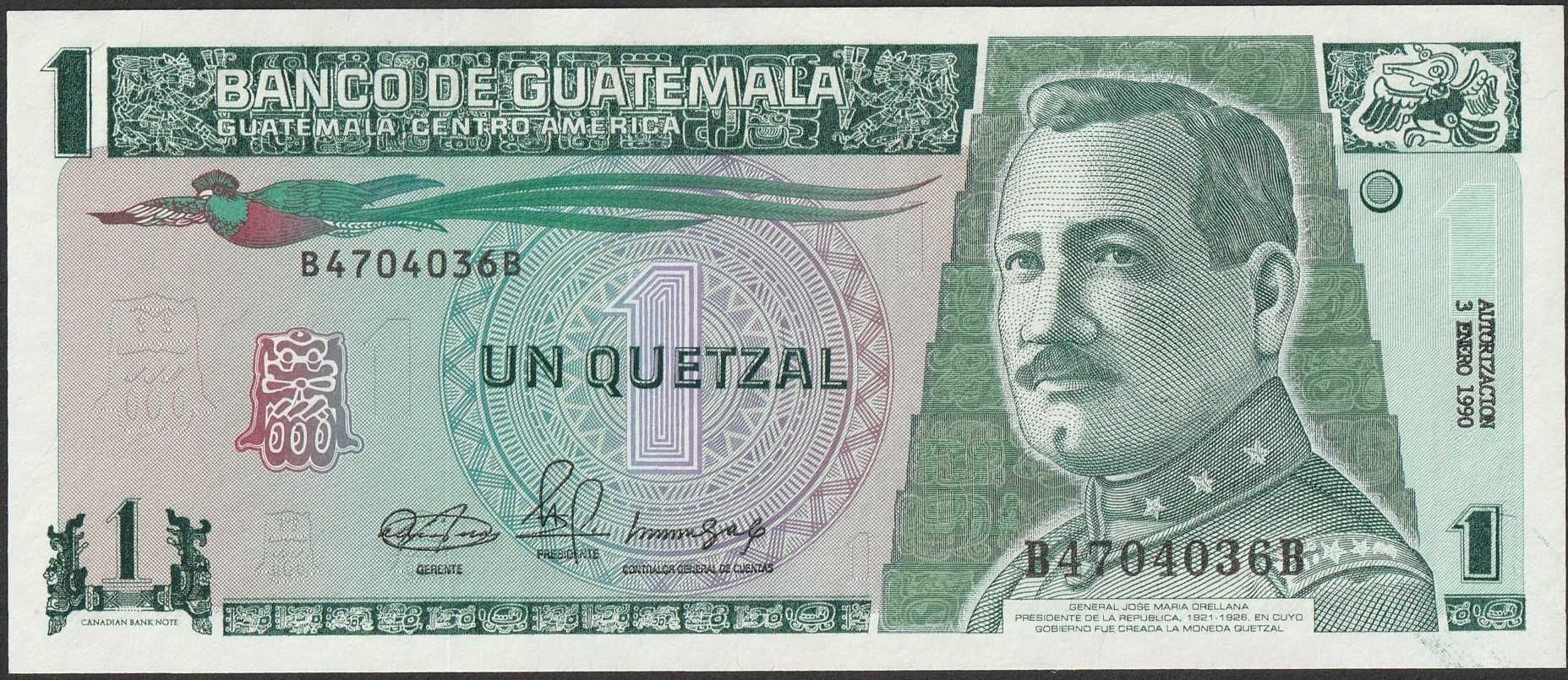 Gwatemala 1 quetzal 1990 - stan bankowy UNC