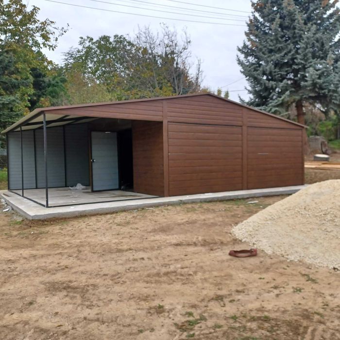 Garaż Blaszany + ZADASZENIE - Dwa Wjazdy - Drewnopodobny - ESSTAL*