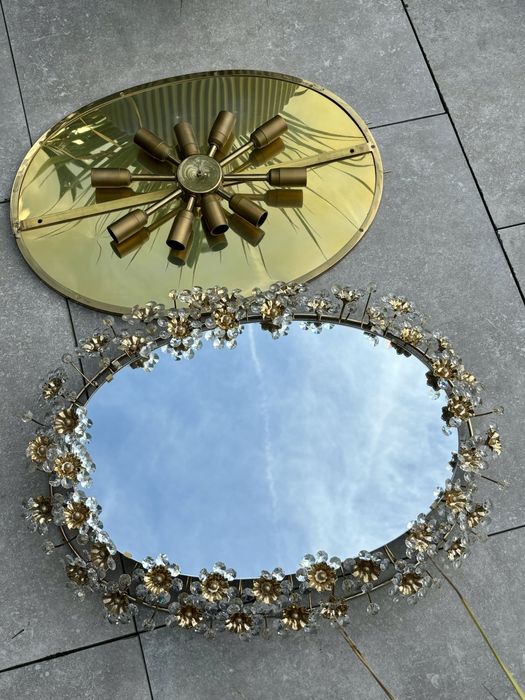 Spektukularne Lustro owalne Palwa złote z diamentami Absolutny Unikat