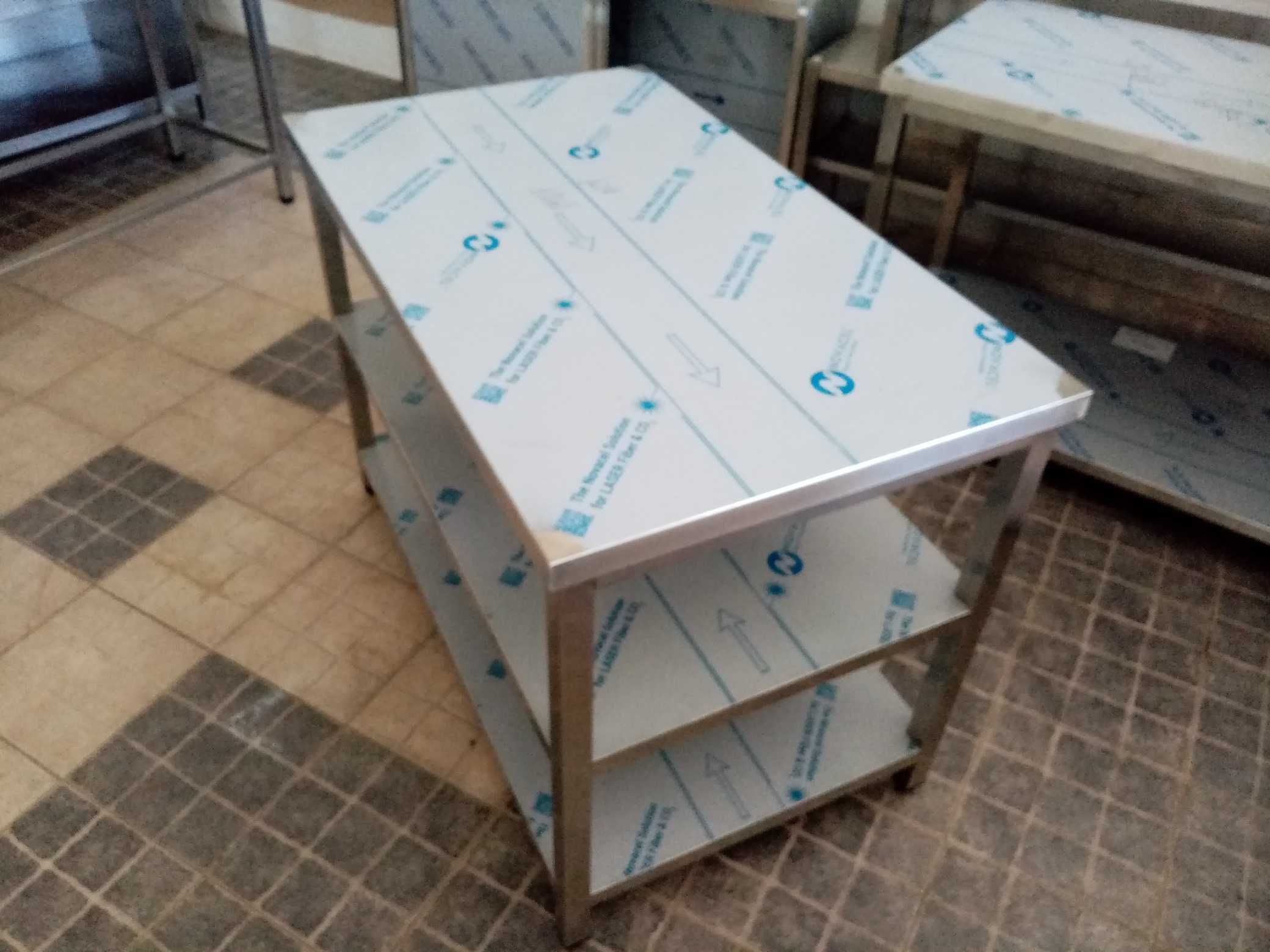ACM1463 - Bancada central em inox de 1m com 2 prateleiras - NOVA