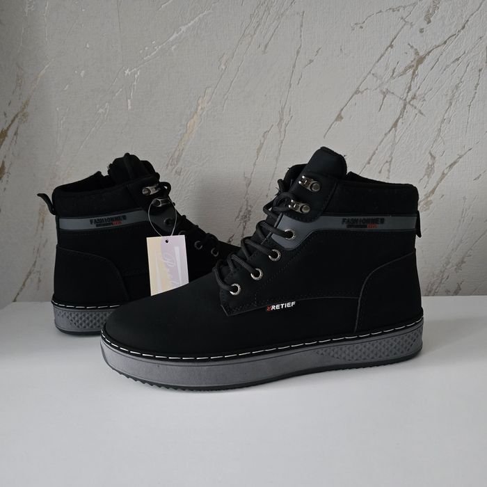 Czarne męskie ocieplane botki trapery śniegowce zimowe ciepłe