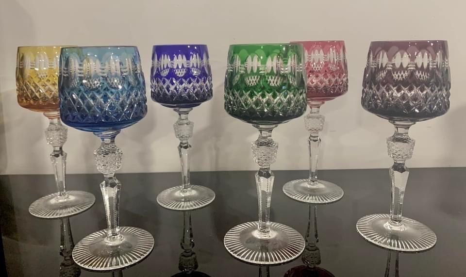 Conjunto de seis maravilhosos copos em cristal alemão nachtmann