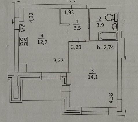 Продаж квартири 1 кім. ЖК Левада( 36 кв.м)