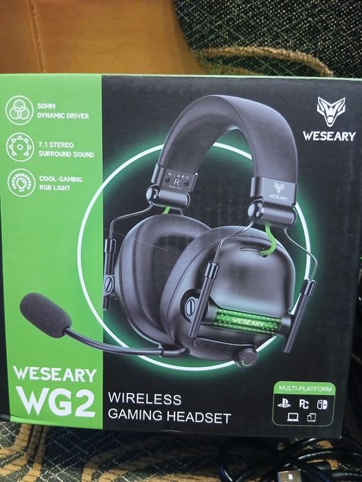 Bezprzewodowe słuchawki do gier, 2,4 GHz z mikrofonem do PS5, PS4, PC,