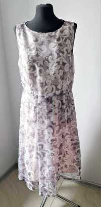 Suknia Solar 42 XL kwiaty odcienie szarości pastelowe nude