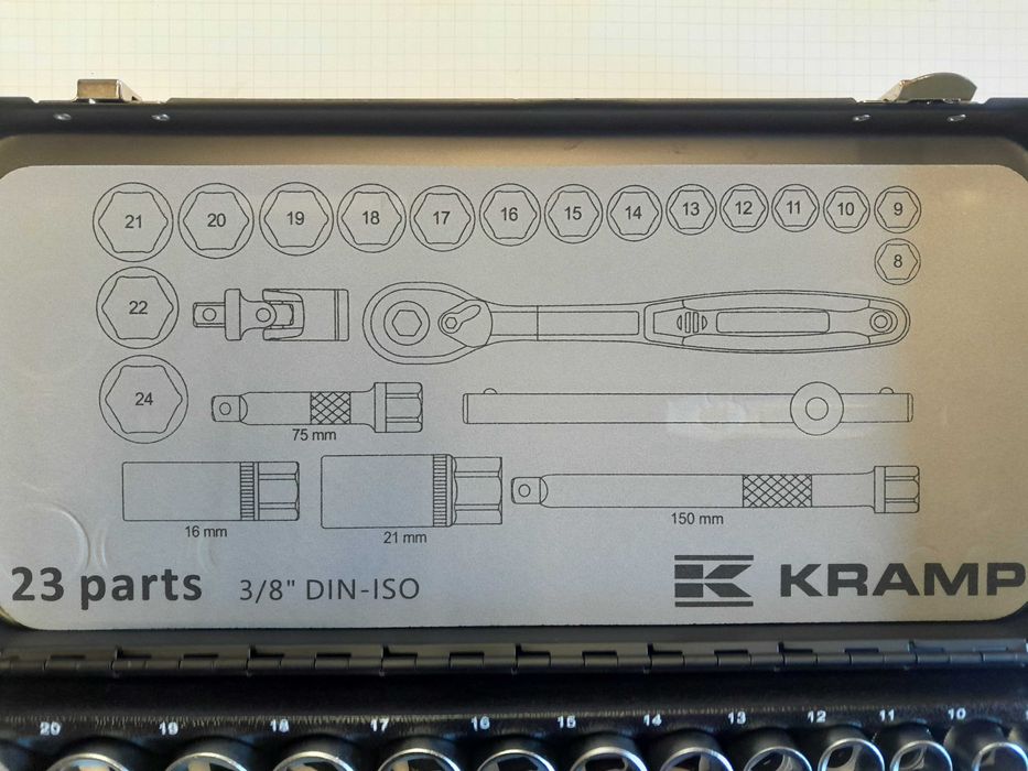 Zestaw kluczy nasadowych 3/8” 23 elementy KRAMP GRENE NOWE