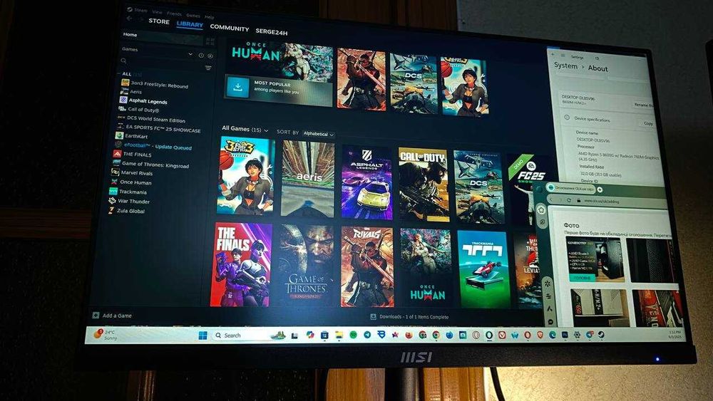 Ідеальний Монітор MSI 24- офіційний чек паспорт коробка  - 1 ms 100 Hz