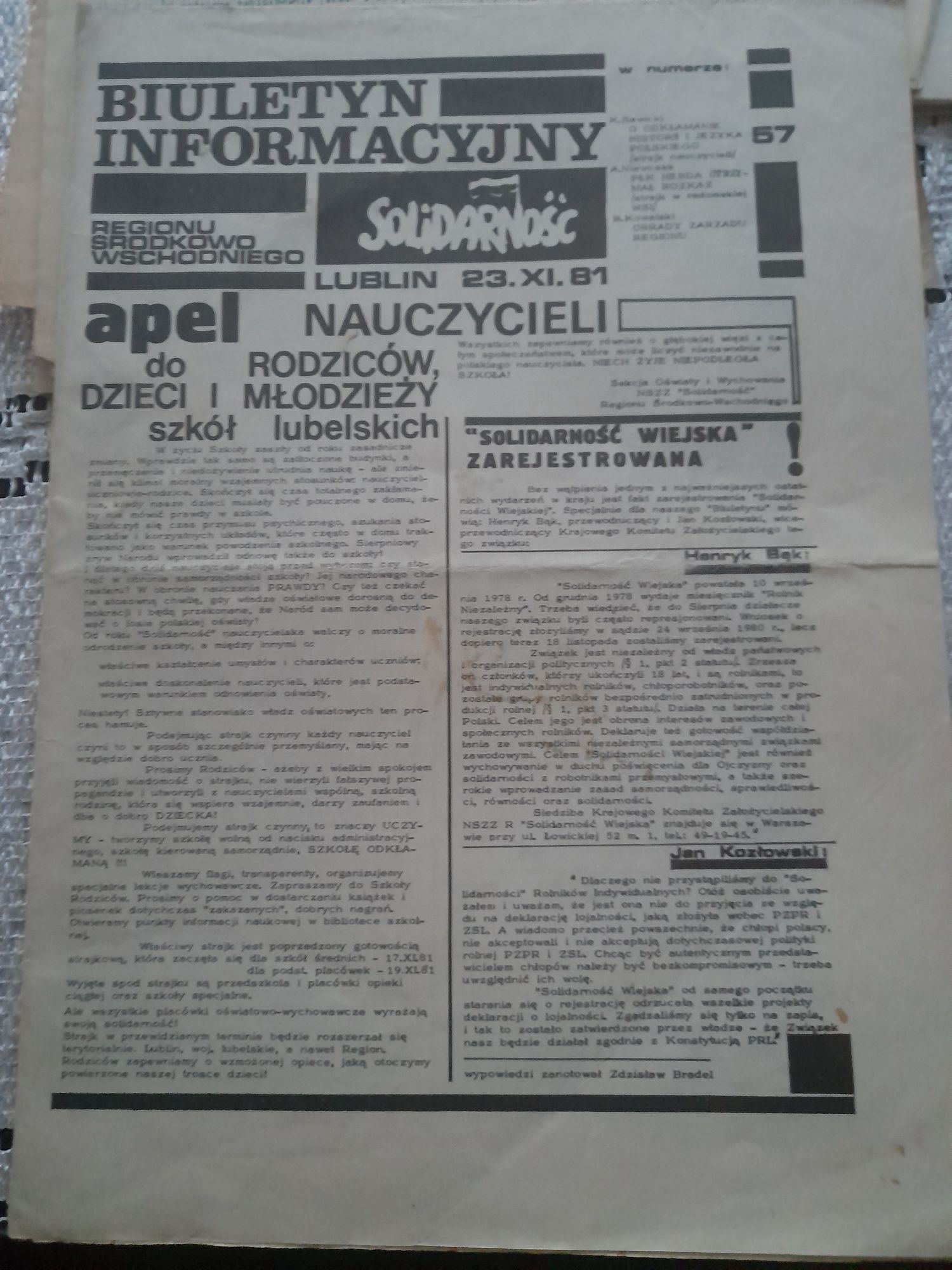 Dokumenty biuletyn informator zjazdowy solidarności 36 szt z 1981 r