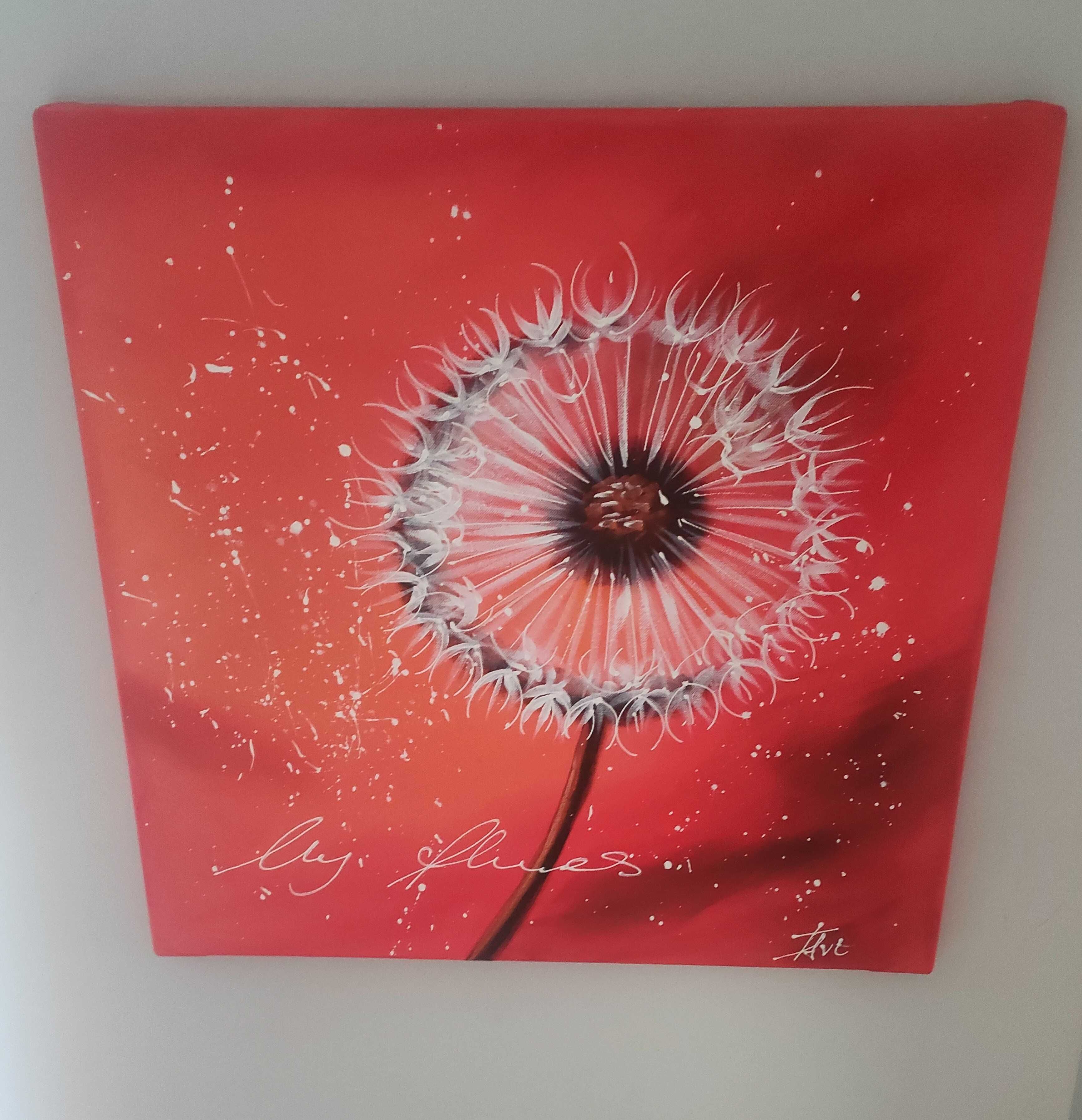 Obraz na płótnie, ręcznie malowany kwiat dmuchawca dekoracja ścienna