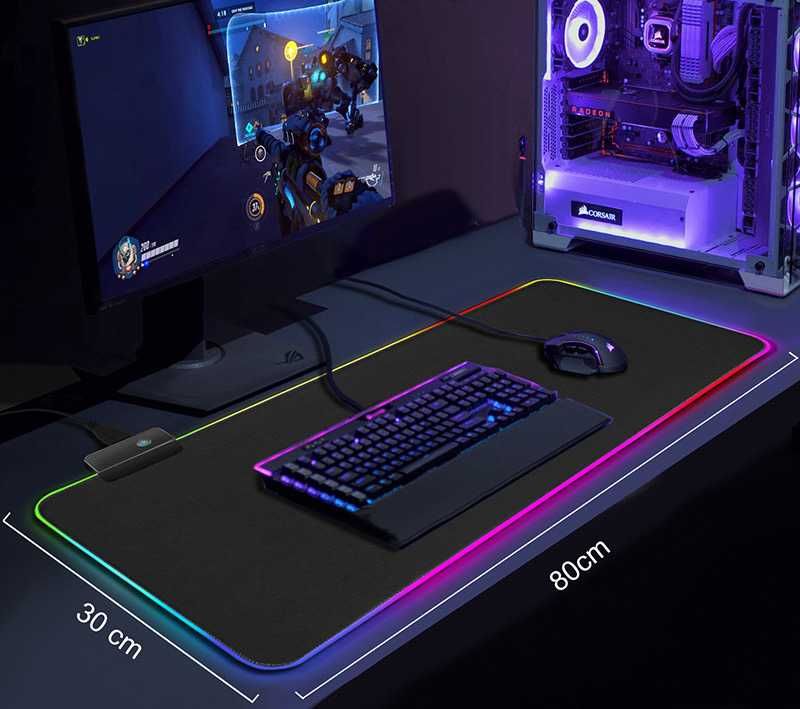 Игровая поверхность коврик для мыши и клавиатуры 30х80 см RGB