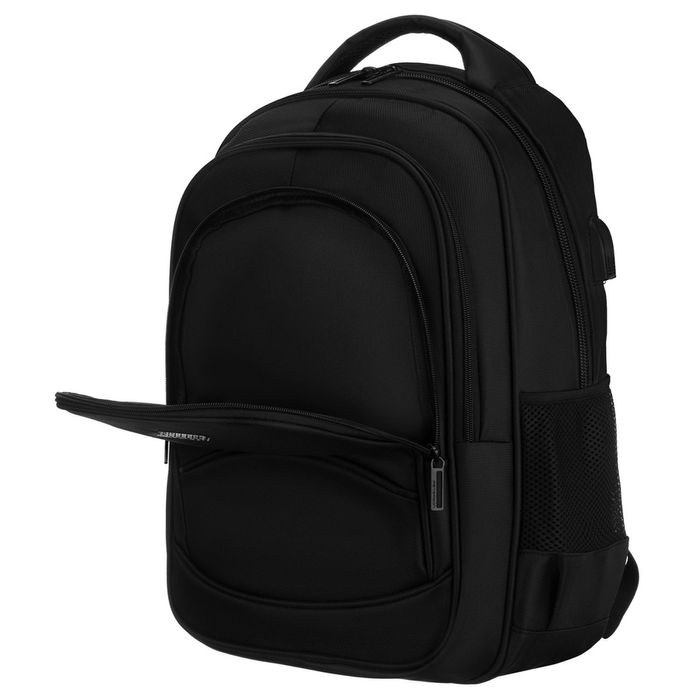 plecak szkolny z poliestru w czarnym kolorze z portem usb  - peterson