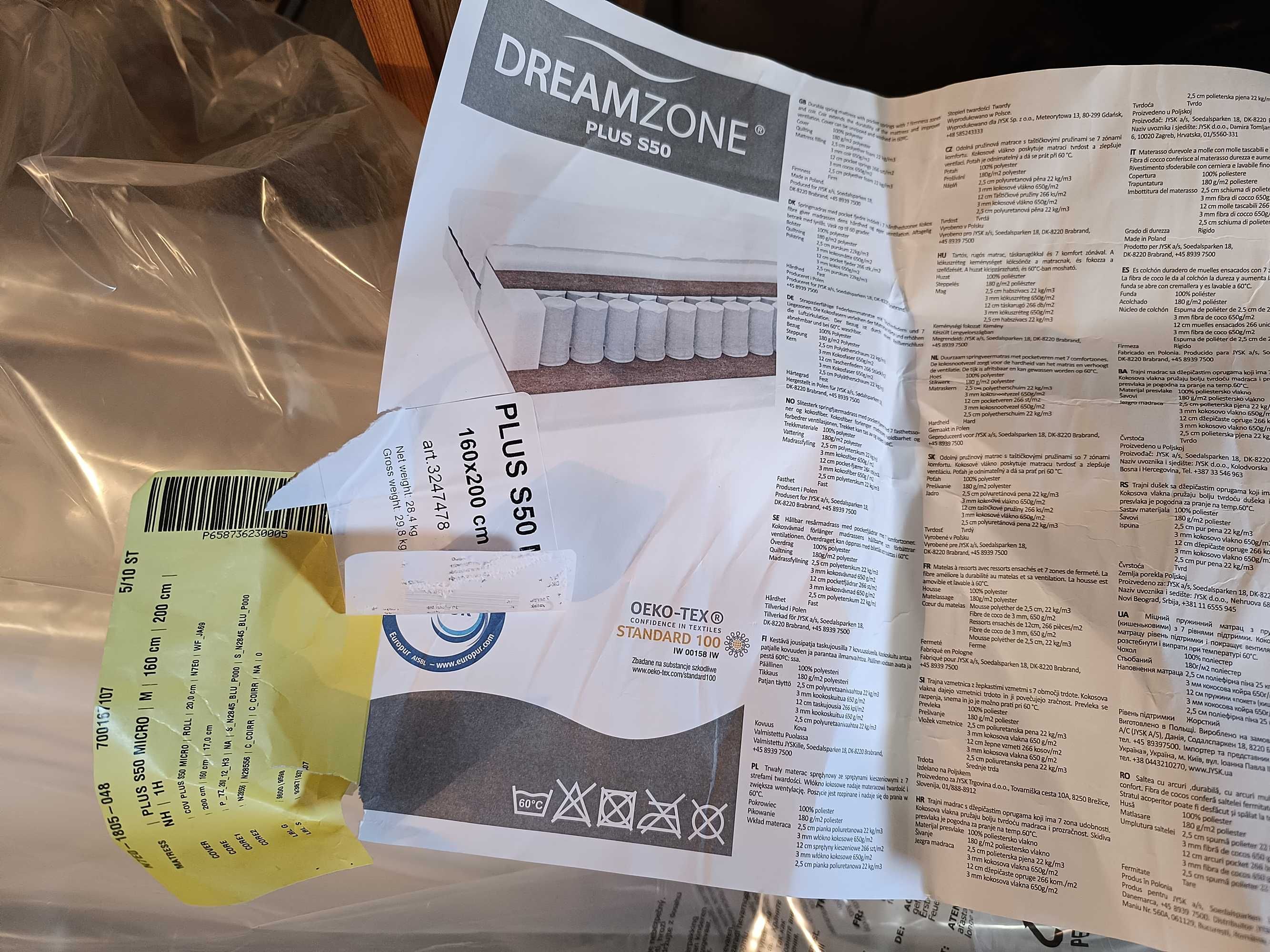 Materac 90x200 plus S50 dreamzone JYSK + drugi dodatkowo