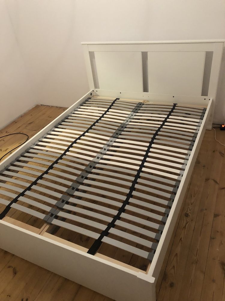 Zestaw: Łóżko podwójne+stelaz+szuflady IKEA białe 140x200 Songesand
