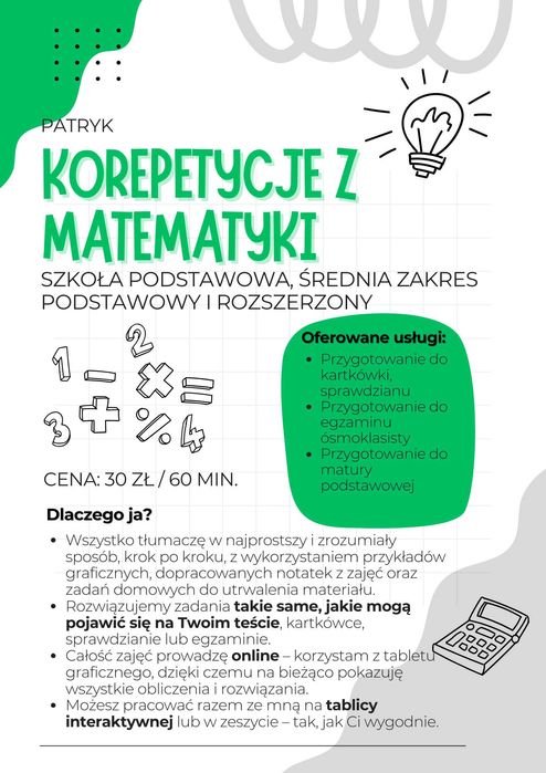 Korepetycje online z Matematyki - szkoła podstawowa, szkoła średnia