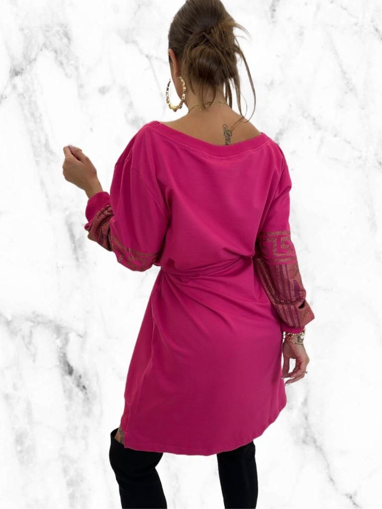 Elegancka sukienka tunika z cyrkoniami pasek trzy kolory logo Lola bia