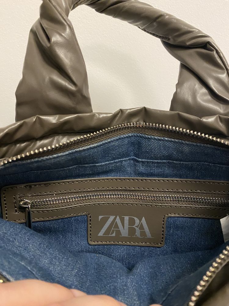 ZARA torebka khaki materiał przeciwdeszczowy mała średnia miękka