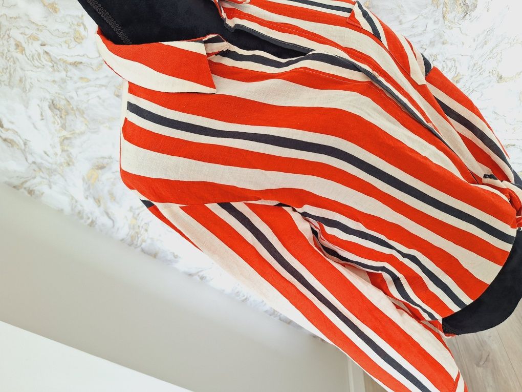 Koszulka w paski lniana Zara cotton linen boho casual wiralowa