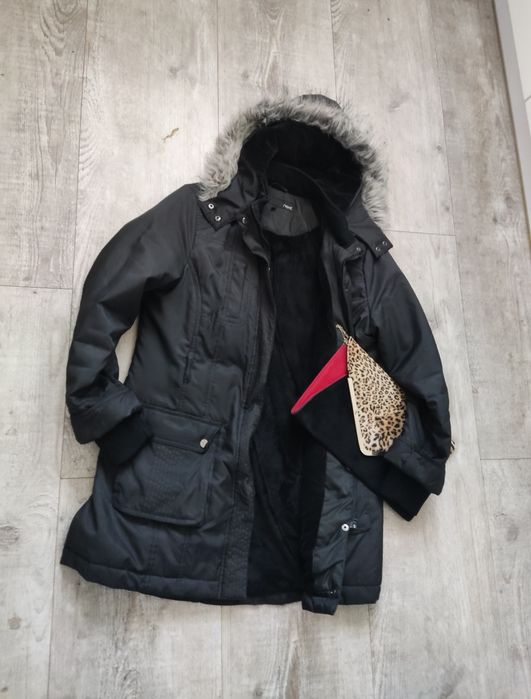 Ciepła kurtka zimowa 42 XL Next czarna z kapturem