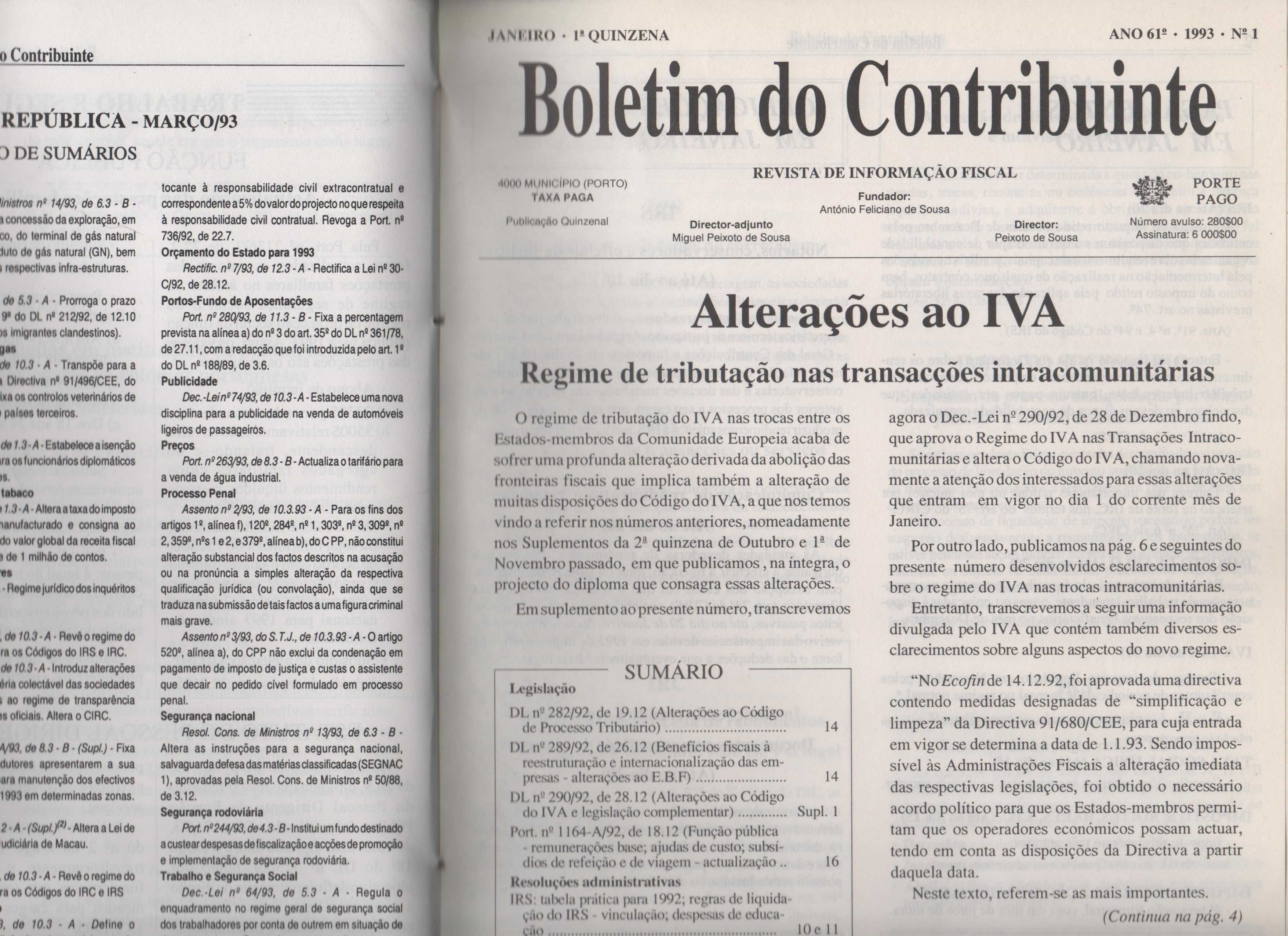 3 Volumes (anuais) encadernados do «BOLETIM DO CONTRIBUINTE» (1993-95)