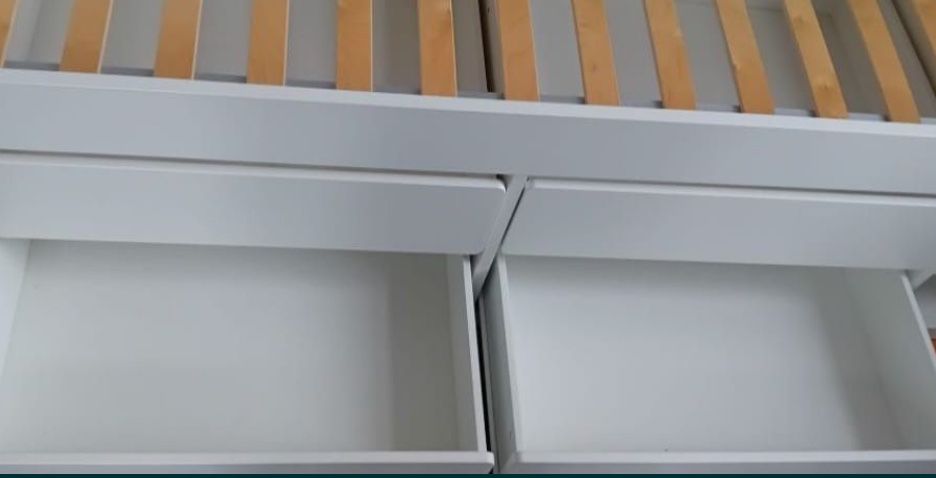 SLÄKT Estrutura cama com arrumação + estrado ripas, branco, 90x200 cm