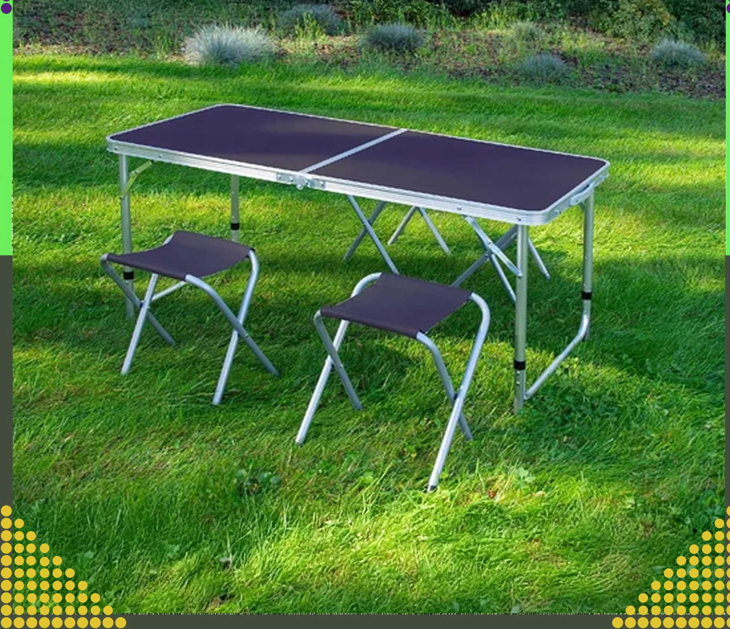 Stolik Turystyczny Składany Kempingowy + 4 krzesła 120x60 Dwa Kolory