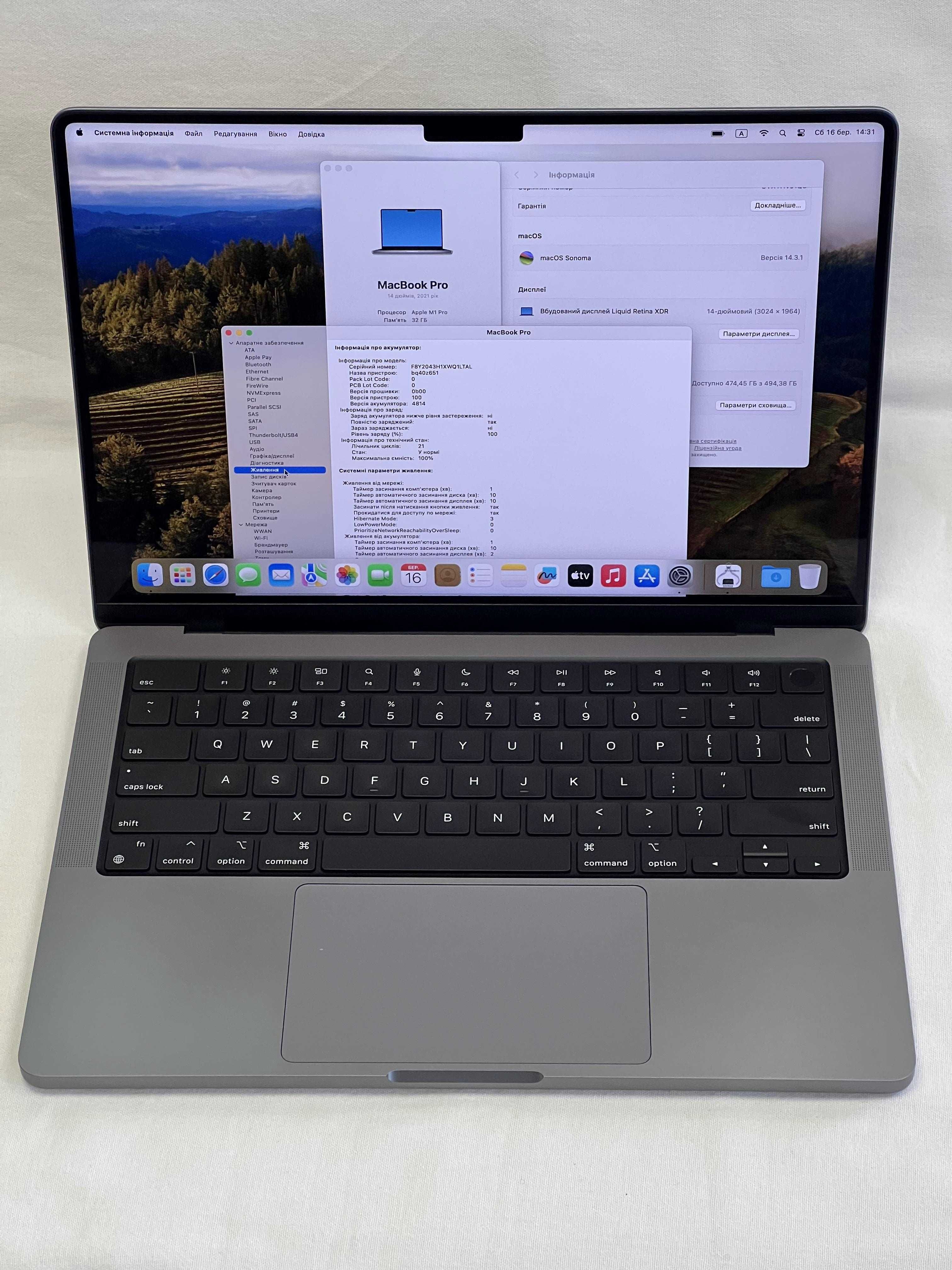 Macbook Pro 14" 2021 M1 Pro- 10 core, 32Gb/500Gb SSD , CUSTOM