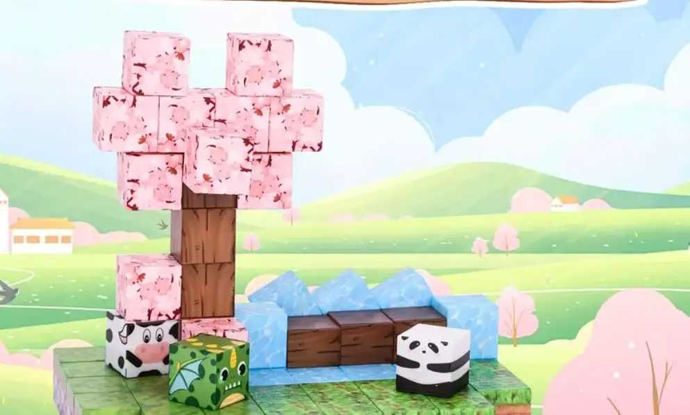 Магнітний конструктор Minecraft 100 шт кубики  Вишневий колір млин
