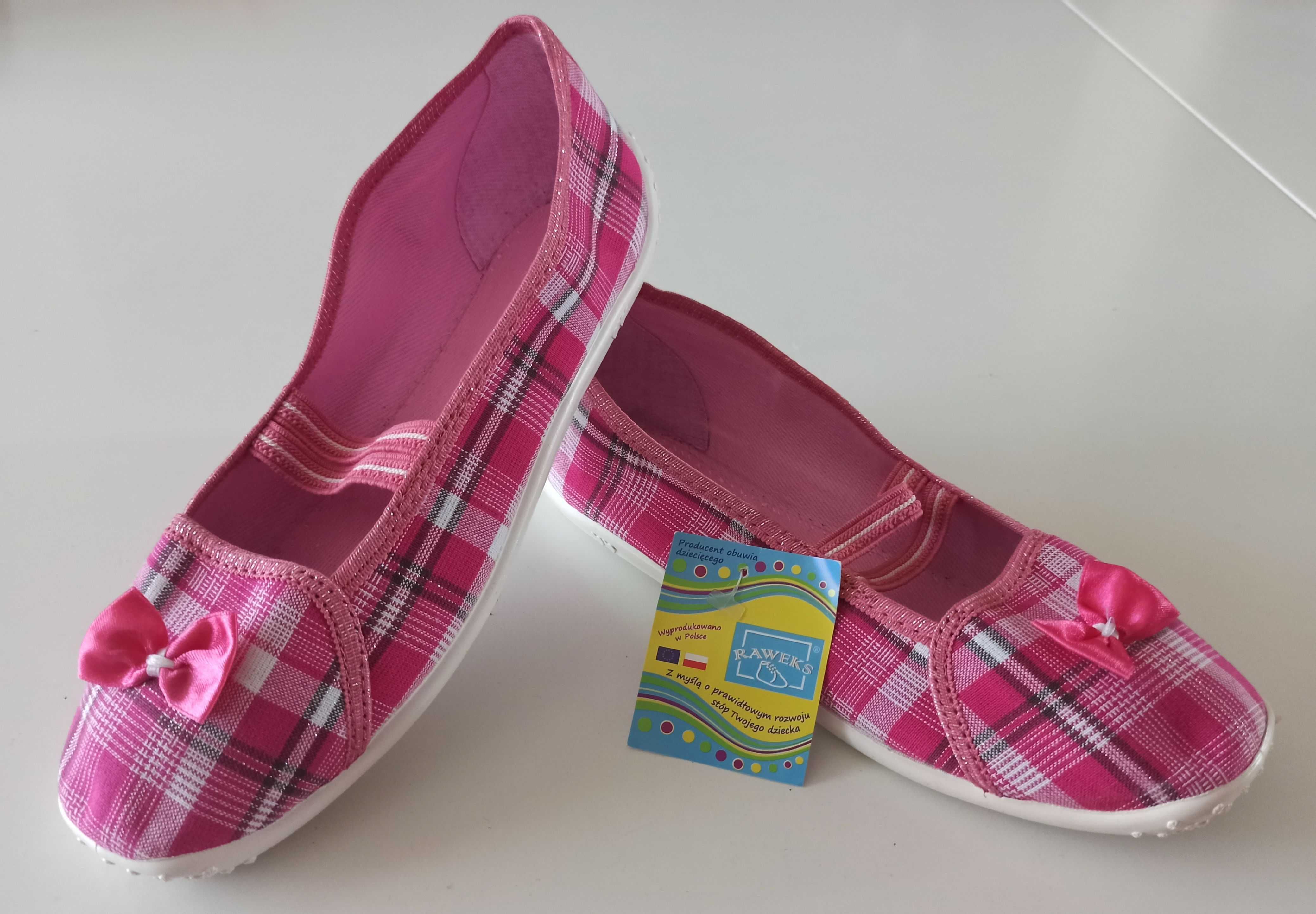 pantofle dla dziewczynki w różową kratkę Raweks rozmiar 35 NOWE