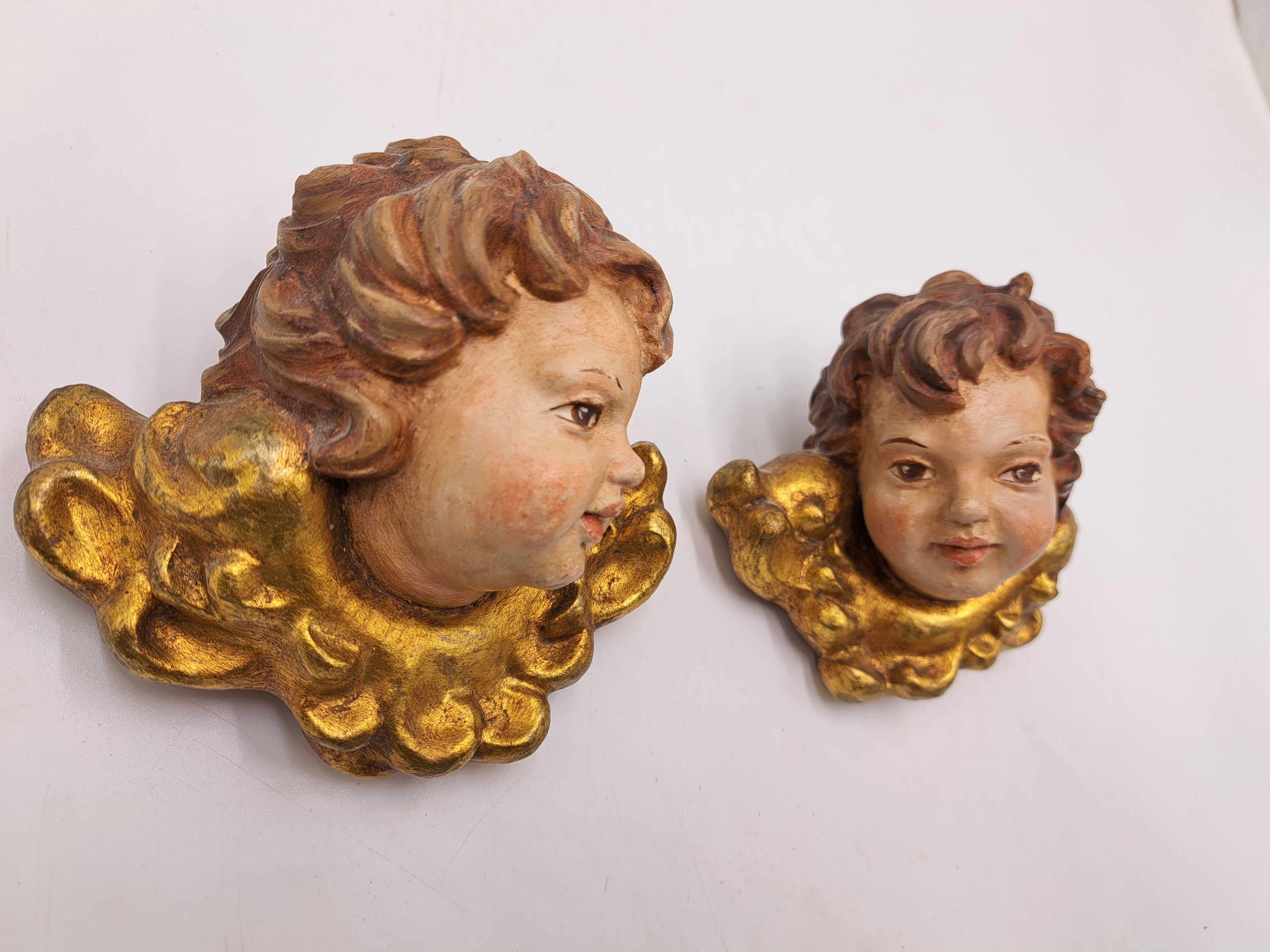 Anioł ceramiczny głowa rzeźba cherubin putto złoty na ścianę