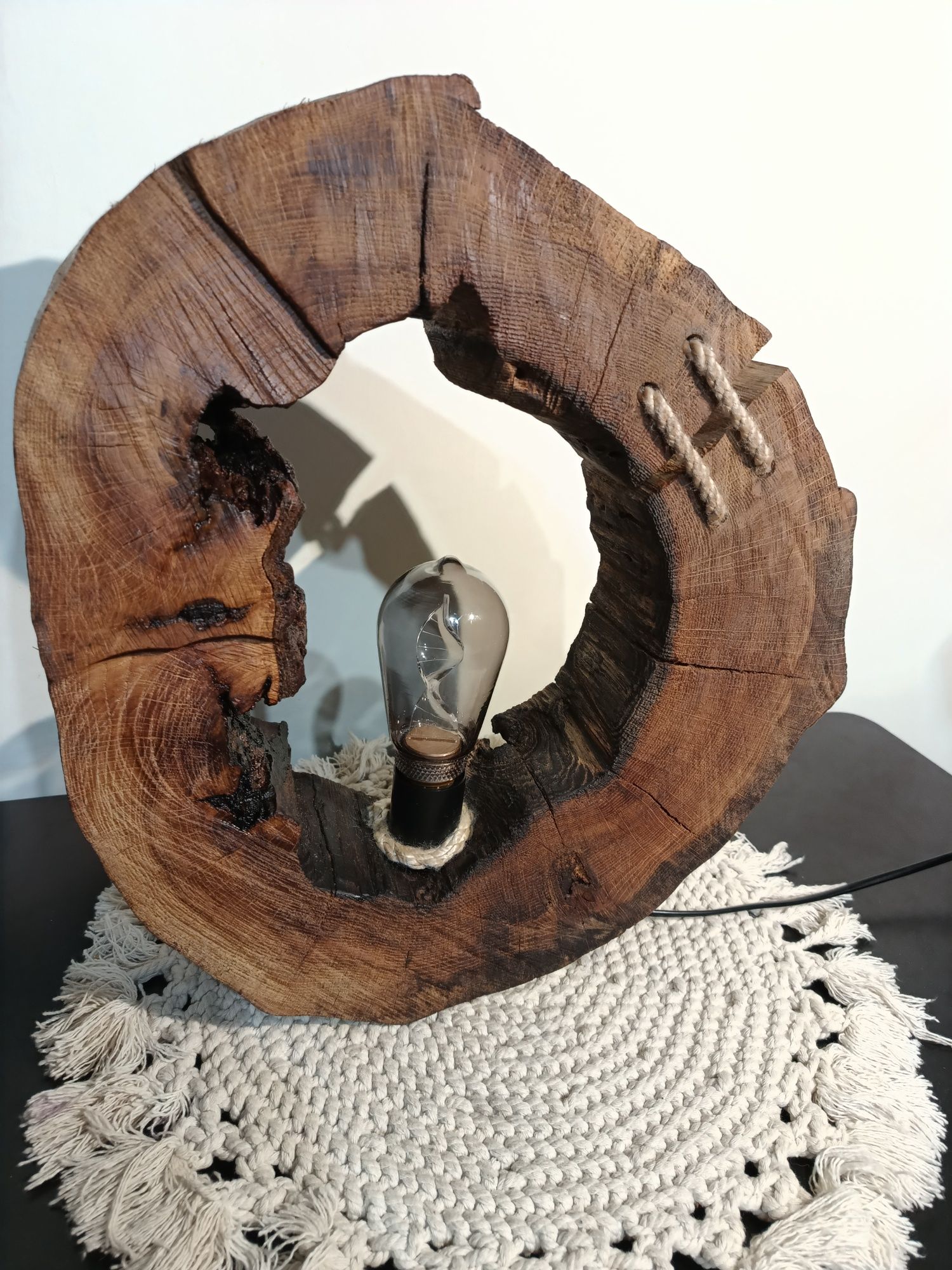 Lampa vintage dębowa