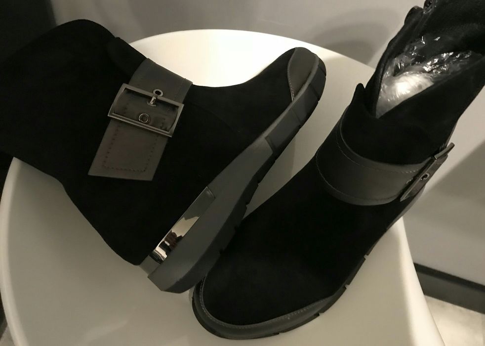 Wysokogatunkowe Buty Botki Damskie Rozm. 37 Klamra Zamsz Skóra Natural