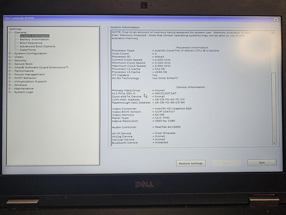 Laptop Dell Latitude E7470