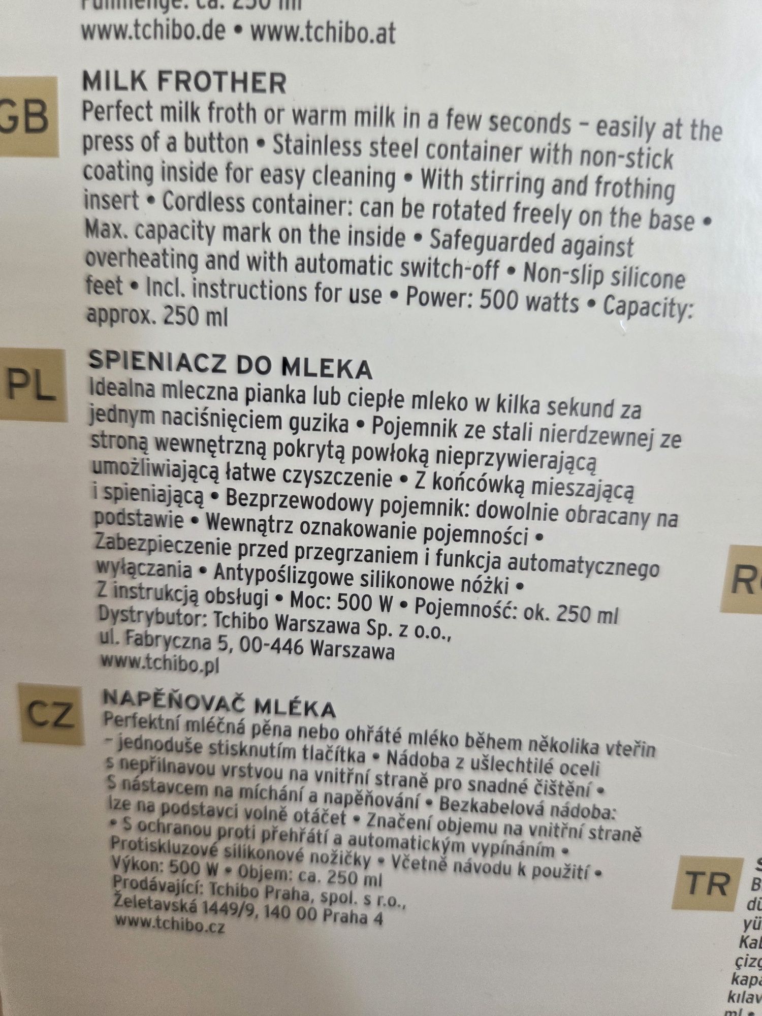 Spieniacz do mleka tchibo