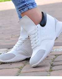 Buty sneakersy sportowe z ukrytym koturnem biało szare nowe