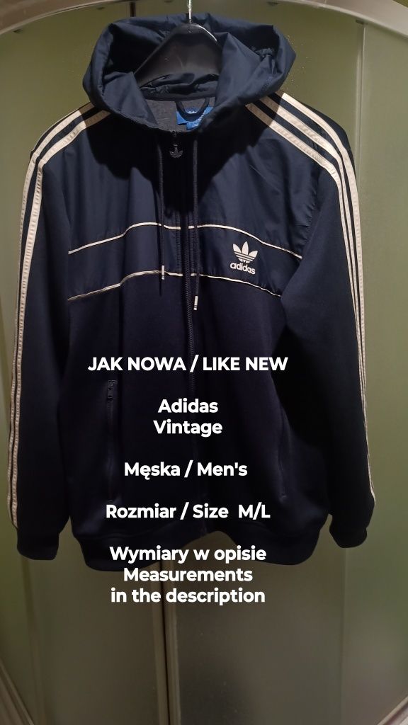 Adidas  Vintage  Męska bluza sportowa z kapturem, Rozmiar M/L