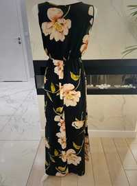Sukienka długa, letnia, w kwiaty, czarna, rozmiar s/m