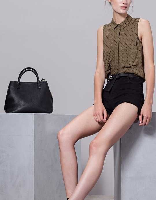 Nowa STRADIVARIUS bluzka top zielona khaki grochy kropki S 36