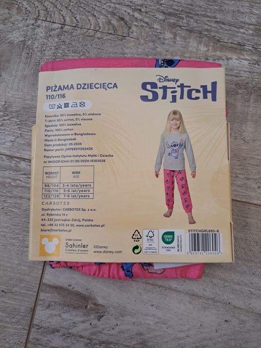 Piżama dziewczęca, dł rękaw,  dł spodnie- Stitch - rozm 110/116