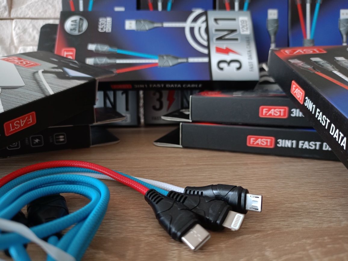 NOWE,fabrycznie zapakowane kable USB 3w1 za jedyne 8,99PLN